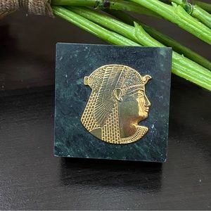 Vintage Brass Cleopatra Egyptian on Granite Stone 2x2 Square Paperweight